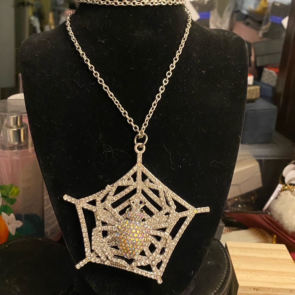 Bling Halloween silver gems Large Spiser Necklace